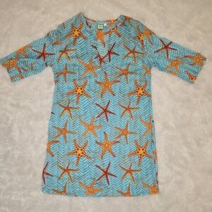 Starfish Print Blue Beach Cover-Up